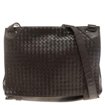 Pre Owned Bottega Veneta Brown Leather Intrecciato Messenger Bag