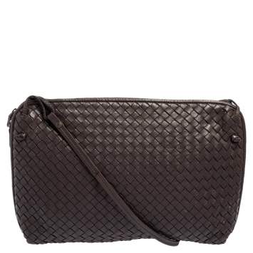 Pre Owned Bottega Veneta Brown Intrecciato Leather Large Nodini Crossbody Bag