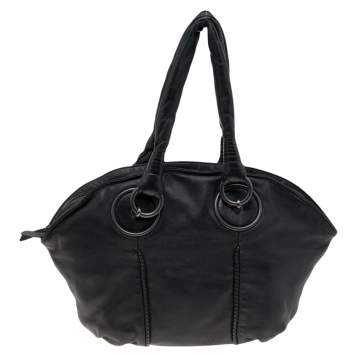 Pre Owned Bottega Veneta Black Lambskin Leather Satchel