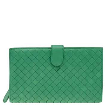 Pre Owned Bottega Veneta Green Intrecciato Leather Continental Wallet