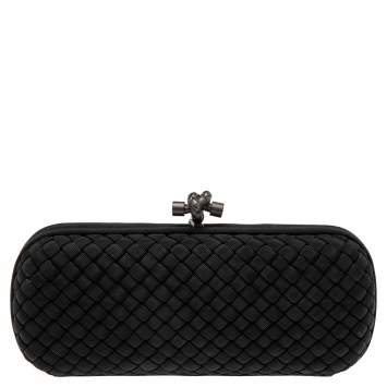 Pre Owned Bottega Veneta Black Intrecciato Fabric Stretch Knot Clutch