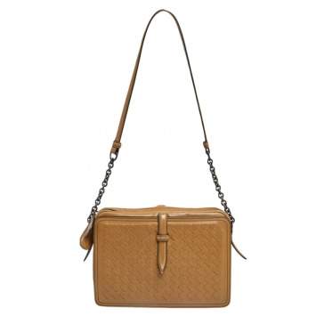Pre Owned Bottega Veneta Beige Intrecciato Leather Camera Bag