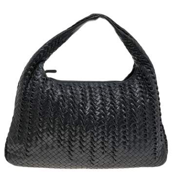 Pre Owned Bottega Veneta Black Intrecciato Leather Medium Veneta Hobo