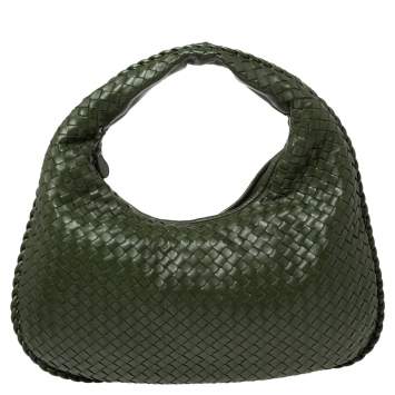 Pre Owned Bottega Veneta Green Intrecciato Leather Small Hobo