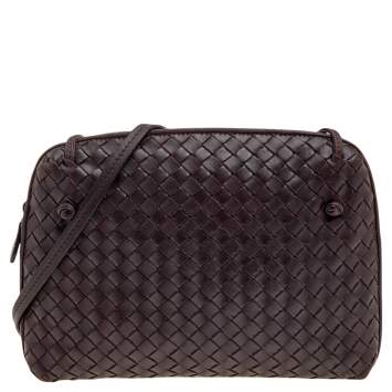 Pre Owned Bottega Veneta Brown Intrecciato Leather Nodini Crossbody Bag