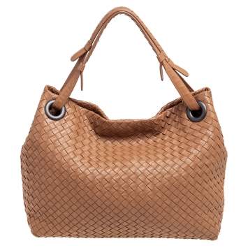 Pre Owned Bottega Veneta Camel Intrecciato Leather Garda Tote