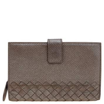 Pre Owned Bottega Veneta Grey Intrecciato Leather French Wallet