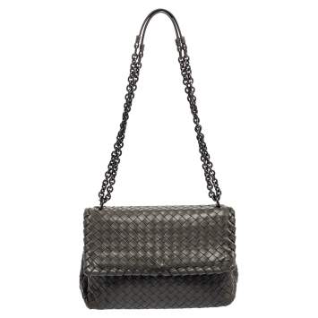Pre Owned Bottega Veneta Grey Intrecciato Leather Small Olimpia Shoulder Bag