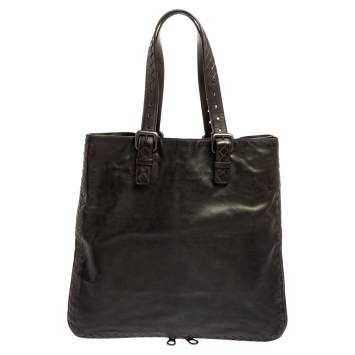 Pre Owned Bottega Veneta Dark Brown Intrecciato Trim Leather Expandable Tote