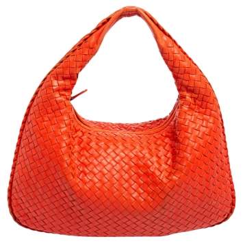 Pre Owned Bottega Veneta Orange Leather Small Veneta Hobo