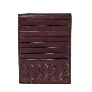 Pre Owned Bottega Veneta Burgundy Intrecciato Leather Card Holder