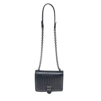 Pre Owned Bottega Veneta Dark Blue Intrecciato Leather Mini Runaway Shoulder Bag