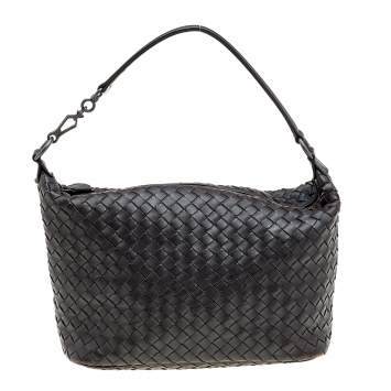 Pre Owned Bottega Veneta Dark Brown Intrecciato Leather Shoulder Bag