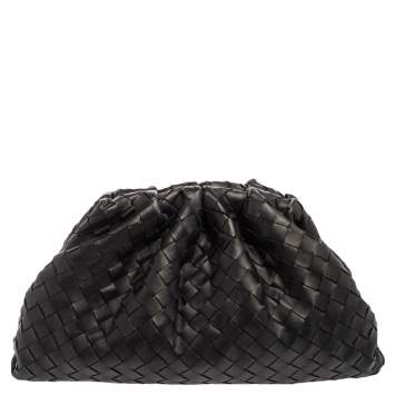 Pre Owned Bottega Veneta Black Intrecciato Leather Large The Pouch Clutch