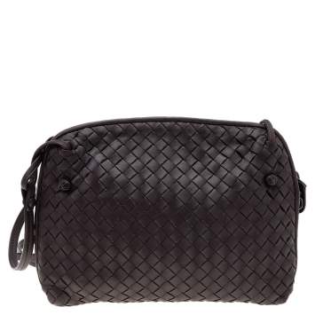 Pre Owned Bottega Veneta Deep Burgundy Intrecciato Leather Nodini Crossbody Bag