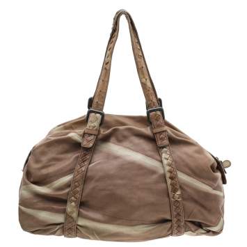 Pre Owned Bottega Veneta Two Tone Intrecciato Leather Satchel