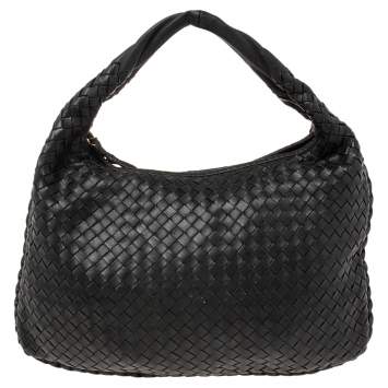Pre Owned Bottega Veneta Black Intrecciato Leather Hobo