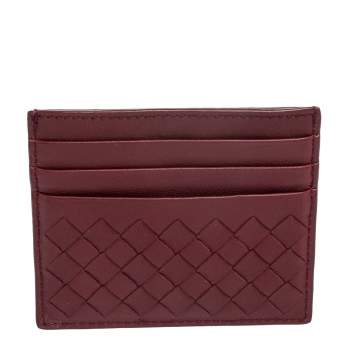 Pre Owned Bottega Veneta Burgundy Intrecciato Leather Card Holder
