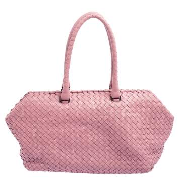 Pre Owned Bottega Veneta Pink Intrecciato Leather Brick Satchel