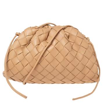Pre Owned Bottega Veneta Beige Intrecciato Leather Mini The Pouch Bag