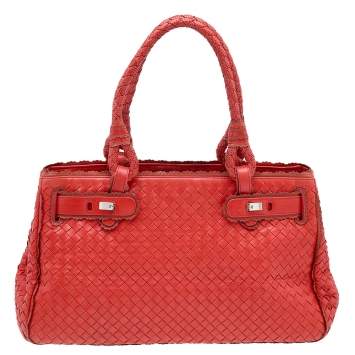 Pre Owned Bottega Veneta Red Intrecciato Leather Tote