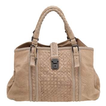 Pre Owned Bottega Veneta Beige Intrecciato Leather Medium Roma Tote