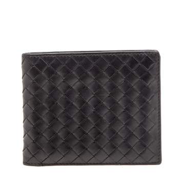 Pre Owned Bottega Veneta Dark Brown Intrecciato Leather Bifold Wallet