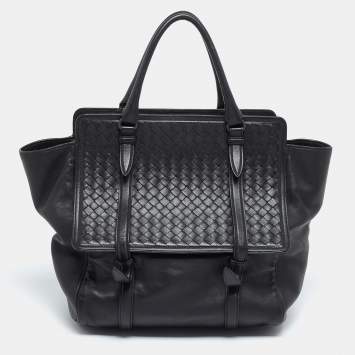 Pre Owned Bottega Veneta Black Intrecciato Snake Skin and Leather Monaco Satchel