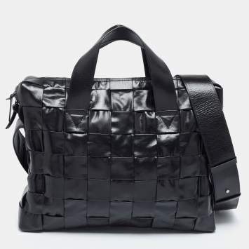 Pre Owned Bottega Veneta Black Intrecciato Leather Cassette Briefcase Bag