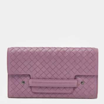Pre Owned Bottega Veneta Purple Intrecciato Leather Long Wallet