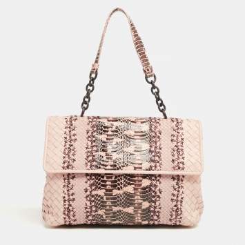 Pre Owned Bottega Veneta Beige/Peach Intrecciato Leather And Python Olimpia Bag