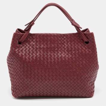 Pre Owned Bottega Veneta Burgundy Intrecciato Leather Seamless Garda Tote