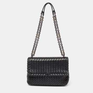 Pre Owned Bottega Veneta Black Intrecciato Leather Small Olimpia Shoulder Bag
