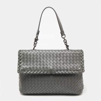 Pre Owned Bottega Veneta Grey Intrecciato Leather Olimpia Bag