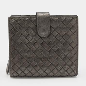 Pre Owned Bottega Veneta Metallic Grey Intrecciato Leather French Wallet