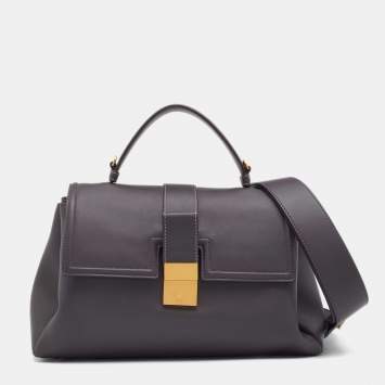 Pre Owned Bottega Veneta Plum Leather Small Piazza Top Handle Bag