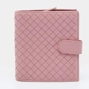 Pre Owned Bottega Veneta Pink Intrecciato Leather Compact Wallet