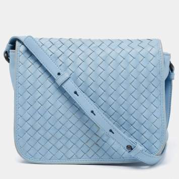 Pre Owned Bottega Veneta  Blue Intrecciato Leather Shoulder Bag
