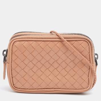 Pre Owned Bottega Veneta Peach Intrecciato Leather Shoulder Bag