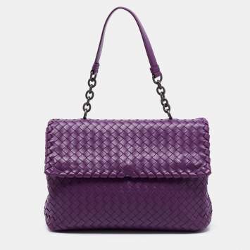 Pre Owned Bottega Veneta Purple Intrecciato Leather Olimpia Top Handle Bag