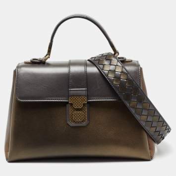 Pre Owned Bottega Veneta Metallic Tri Color Leather Small Small Piazza Bag