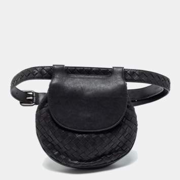 Pre Owned Bottega Veneta Black Intrecciato Leather Belt Bag