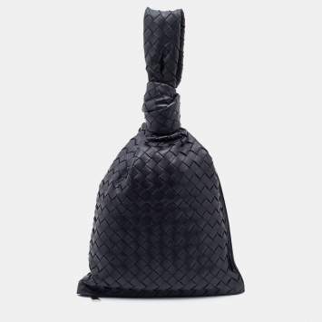 Pre Owned Bottega Veneta Black Intrecciato Leather BV Twist Clutch Bag