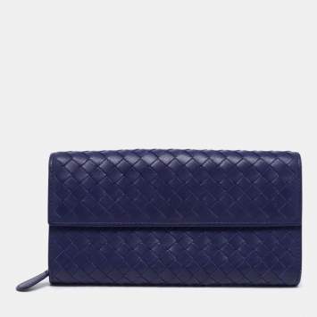 Pre Owned Bottega Veneta Purple Intrecciato Leather Flap Continental Wallet