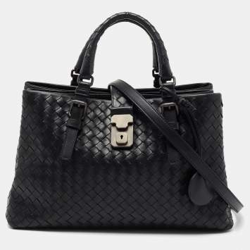Pre Owned Bottega Veneta Black Intrecciato Leather Roma Tote