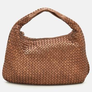 Pre Owned Bottega Veneta Rose Gold Intrecciato Leather Hobo
