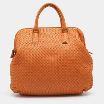 Pre Owned Bottega Veneta Tan Intrecciato Leather Satchel