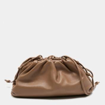 Pre Owned Bottega Veneta Beige Leather Mini Pouch Clutch