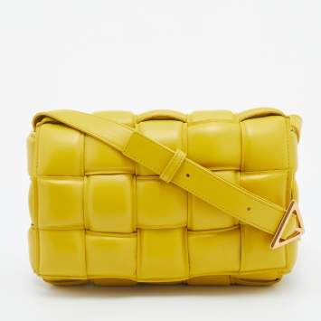 Pre Owned Bottega Veneta Yellow Leather Padded Cassette Flap Shoulder Bag