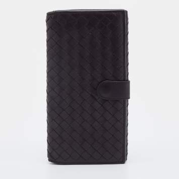 Pre Owned Bottega Veneta Dark Brown Intrecciato Leather Long Continental Wallet
